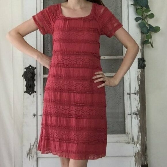 Size 14W 1X ELEGANT CORAL LACE SHIFT DRESS Summer Wedding Party Church PLUS SIZE - Picture 5 of 6